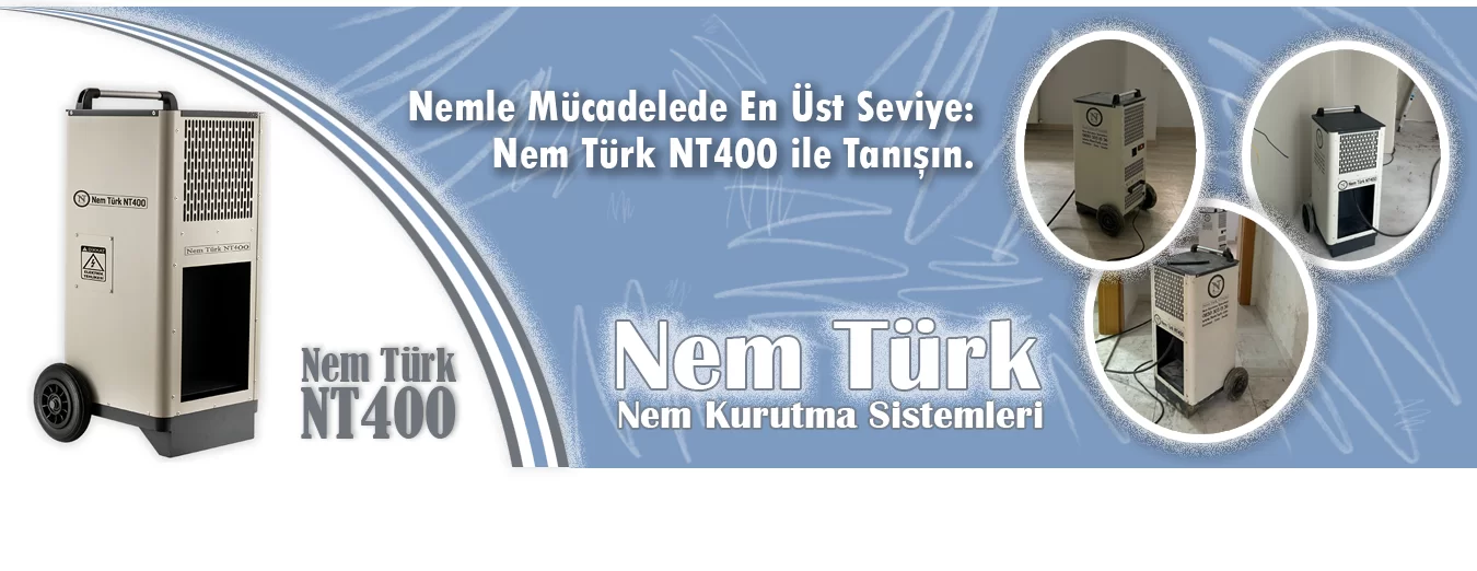 Nem Türk NT400 Nem Alma Cihazı: İnşaat, ev, hastane ve depolarda etkili nem kontrolü. 75L/24 saat kapasiteyle küf ve rutubete karşı kesin çözüm.